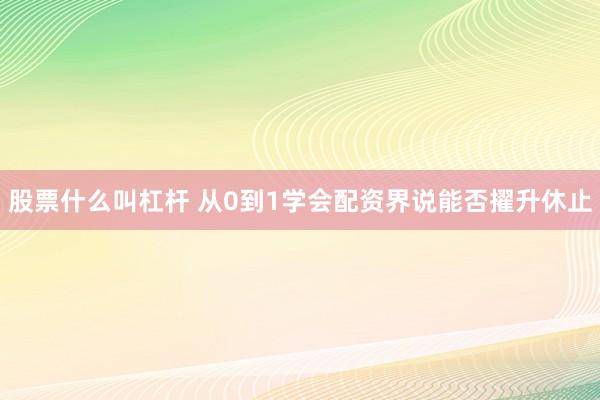 股票什么叫杠杆 从0到1学会配资界说能否擢升休止