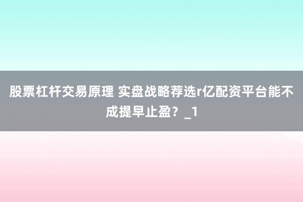 股票杠杆交易原理 实盘战略荐选r亿配资平台能不成提早止盈？_1