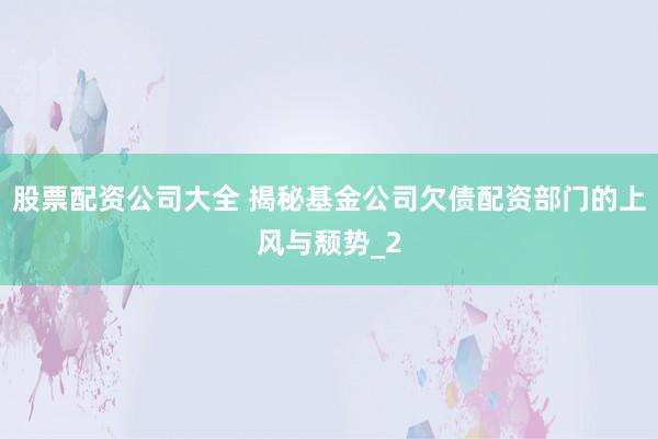 股票配资公司大全 揭秘基金公司欠债配资部门的上风与颓势_2